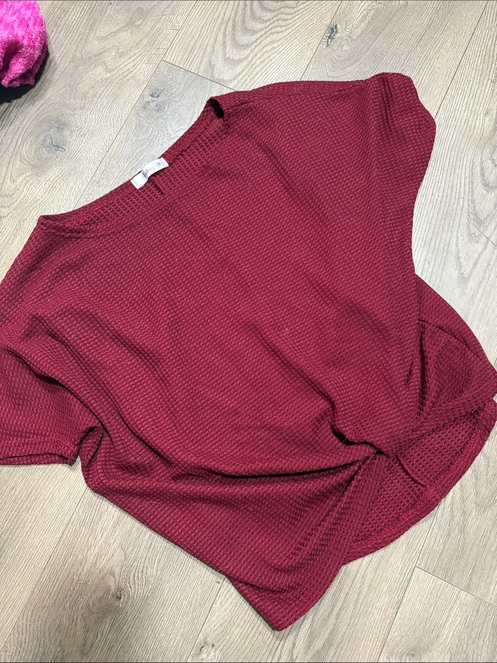 Women's Waffle Knit Short Sleeve Top - Burgundy